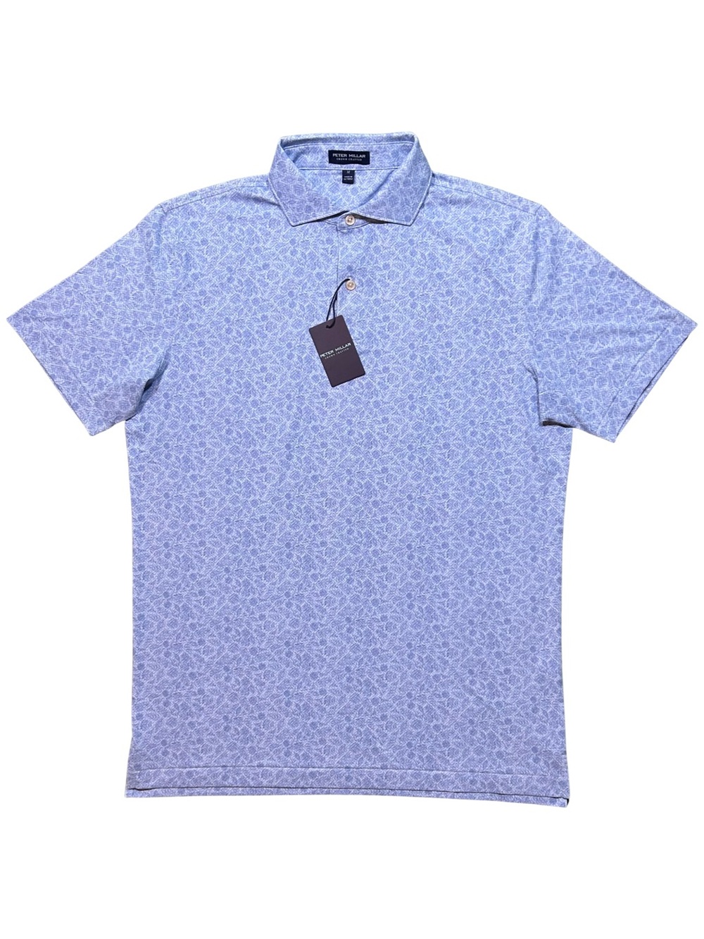 Peter Millar Blue Frost Botanical Performance Jersey Polo Geo Print Golf NWT M